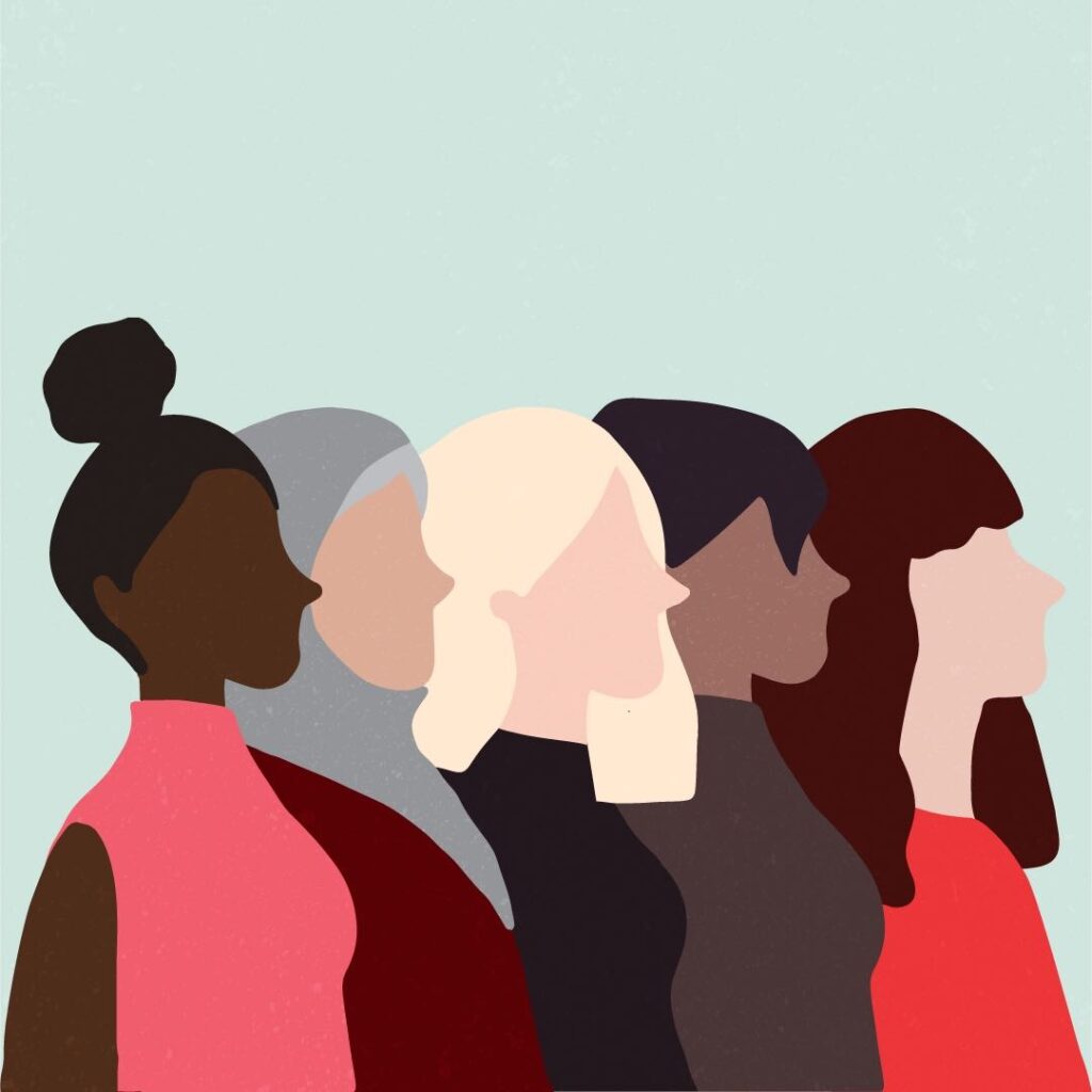 Illustration of five women of different backgrounds