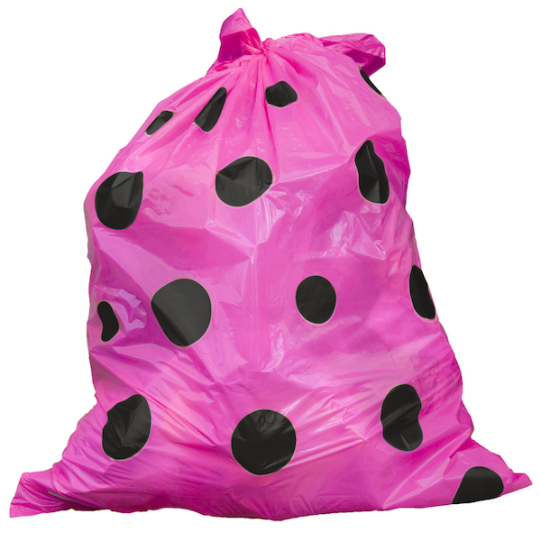 pink polka dot garbage bag