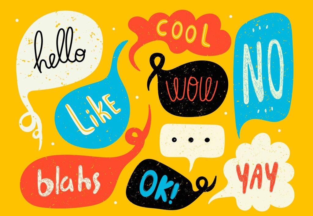 graphic with word bubbles